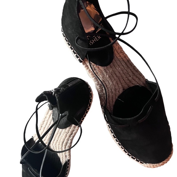 Eileen Fisher Lace-up Espadrilles. Size 7 Nubuck Black Suede . Rear zipper - Picture 5 of 12